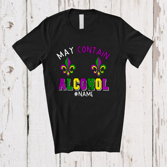 MacnyStore - Personalized May Contain Alcohol; Joyful Mardi Gras Custom Name Men; Bra Fake Drinking T-Shirt