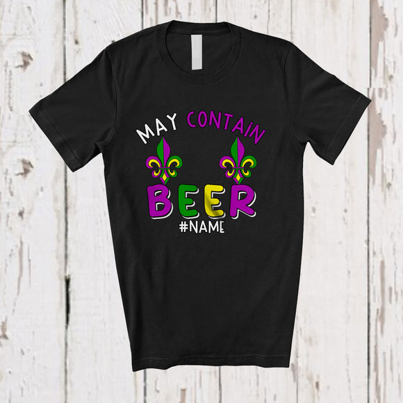 MacnyStore - Personalized May Contain Beer; Joyful Mardi Gras Custom Name Women; Bra Fake Drinking T-Shirt