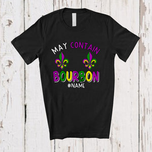 MacnyStore - Personalized May Contain Bourbon; Joyful Mardi Gras Custom Name Women; Bra Fake Drinking T-Shirt