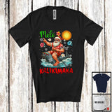 MacnyStore - Personalized Mele Kalikimaka; Joyful Christmas Custom Name Hawaiian Santa Riding Monk Seal T-Shirt