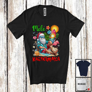 MacnyStore - Personalized Mele Kalikimaka; Joyful Christmas Custom Name Hawaiian Santa; Family Group T-Shirt