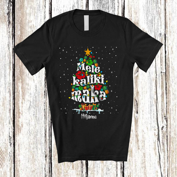 MacnyStore - Personalized Mele Kalikimaka; Lovely Christmas Hibiscus Santa Pineapple; Custom Name Hawaiian T-Shirt