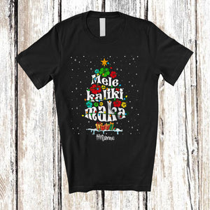 MacnyStore - Personalized Mele Kalikimaka; Lovely Christmas Lights Hibiscus; Custom Name Hawaiian Family T-Shirt