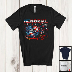 MacnyStore - Personalized Memorial Day, Proud USA Flag Heart Police Officer Tools, Custom Name Police Officer Group T-Shirt