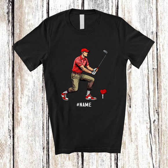 MacnyStore - Personalized Men Playing Golf Hit Heart Away; Joyful Valentine Cusotm Name Sport Player T-Shirt