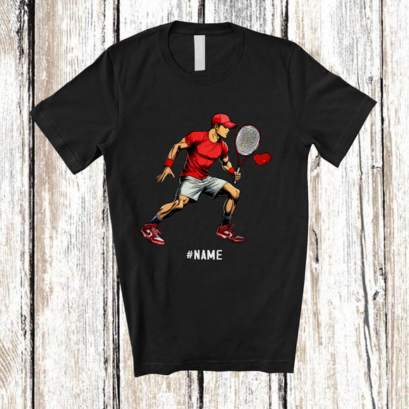 MacnyStore - Personalized Men Playing Tennis Hit Heart Away; Joyful Valentine Cusotm Name Sport Player T-Shirt