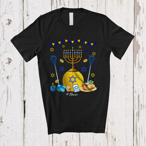 MacnyStore - Personalized Menorah With Lacrosse Ball; Amazing Hanukkah Custom Name Sport Player Team T-Shirt