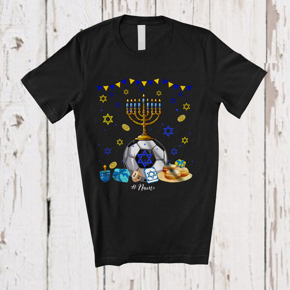 MacnyStore - Personalized Menorah With Soccer Ball; Amazing Hanukkah Custom Name Sport Player Team T-Shirt