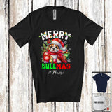 MacnyStore - Personalized Merry Bullmas; Lovely Christmas Santa Bulldog With Ornaments; X-mas Lights T-Shirt