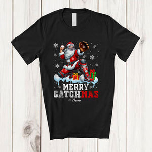 MacnyStore - Personalized Merry Catchmas; Fantastic Christmas Custom Name Santa Baseball Catcher Player T-Shirt