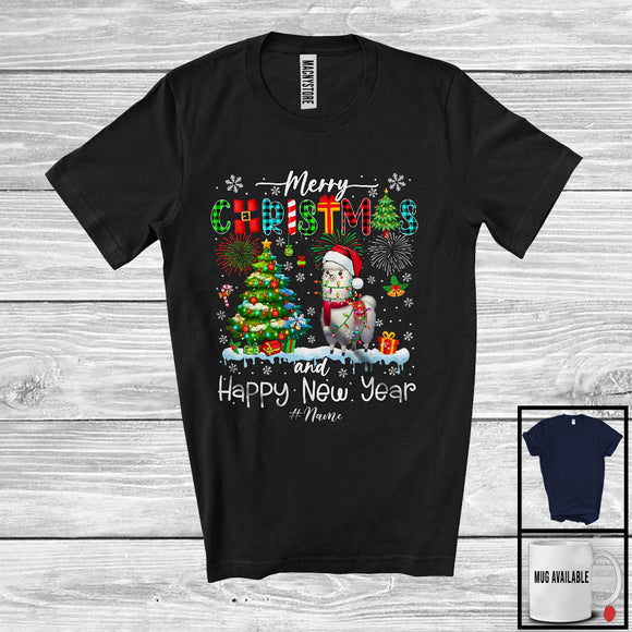 MacnyStore - Personalized Merry Christmas And Happy New Year; Joyful Custom Name Santa Llama Lover T-Shirt