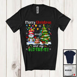 MacnyStore - Personalized Merry Christmas And My Birthday; Lovely X-mas Tree Custom Name Snowman T-Shirt