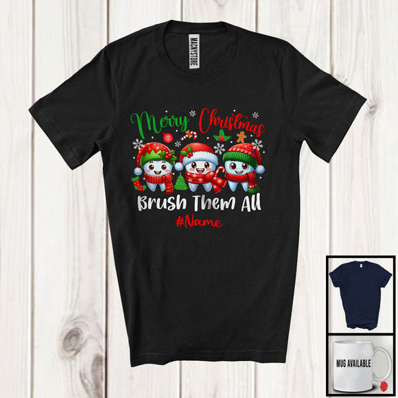 MacnyStore - Personalized Merry Christmas Brush Them All; Lovely Custom Name Dentist Teeth; Assistant Dental T-Shirt