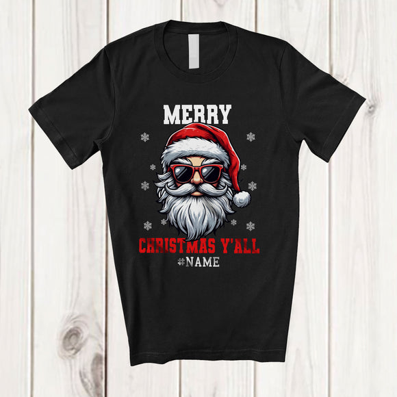 MacnyStore - Personalized Merry Christmas Y'all; Fantastic Christmas Custom Name Santa Face; Family T-Shirt