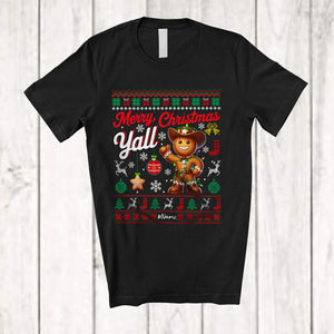 MacnyStore - Personalized Merry Christmas Yall; Cheerful Custom Name Gingerbread; X-mas Sweater Family T-Shirt