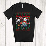 MacnyStore - Personalized Merry Christmas Yall; Cheerful Custom Name Snowman; X-mas Sweater Lights Family T-Shirt