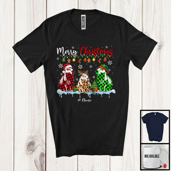 MacnyStore - Personalized Merry Christmas; Adorable X-mas Three Leopard Plaid Capybara; Custom Name Animal T-Shirt