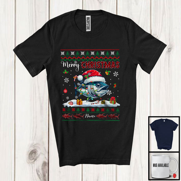 MacnyStore - Personalized Merry Christmas; Amazing X-mas Red Plaid Santa Tuna; Custom Name Sea Animal T-Shirt