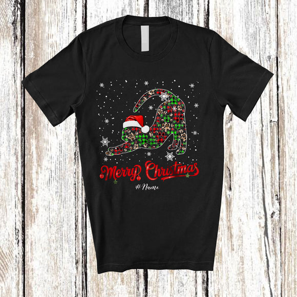 MacnyStore - Personalized Merry Christmas; Awesome X-mas Custom Name Santa Cat Shape Plaid Paws T-Shirt