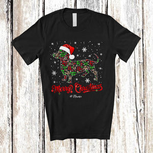 MacnyStore - Personalized Merry Christmas; Awesome X-mas Custom Name Santa Dachshund Shape Plaid Paws T-Shirt