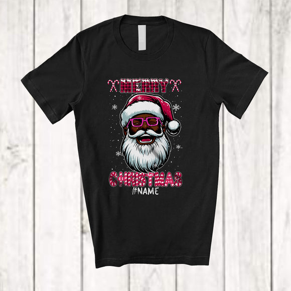 MacnyStore - Personalized Merry Christmas; Fantastic Custom Name Man Afro Pink Santa Glasses; African Family T-Shirt