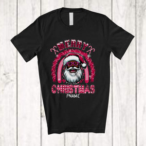 MacnyStore - Personalized Merry Christmas; Fantastic Custom Name Man Afro Pink Santa; Rainbow African Family T-Shirt