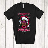 MacnyStore - Personalized Merry Christmas; Fantastic Custom Name Woman Afro Pink Santa; African Family T-Shirt