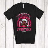 MacnyStore - Personalized Merry Christmas; Fantastic Custom Name Woman Afro Pink Santa; Rainbow African Family T-Shirt