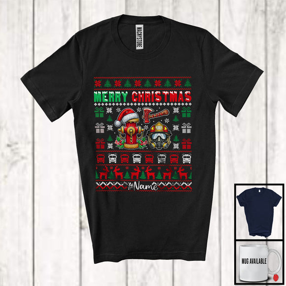 MacnyStore - Personalized Merry Christmas; Fantastic X-mas Sweater Custom Name Santa Firefighter; Family T-Shirt