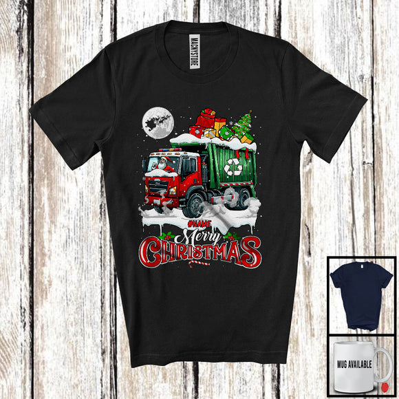 MacnyStore - Personalized Merry Christmas; Humorous X-mas Santa Driving Garbage Truck; Custom Name Driver Group T-Shirt