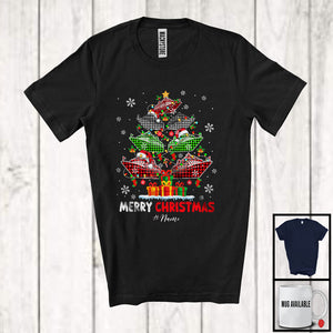 MacnyStore - Personalized Merry Christmas; Joyful X-mas Tree Plaid Cruise Ship; Captain Custom Name Family T-Shirt