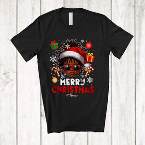 MacnyStore - Personalized Merry Christmas; Lovely Custom Name Afro Boy Sunglasses Face; Black African T-Shirt