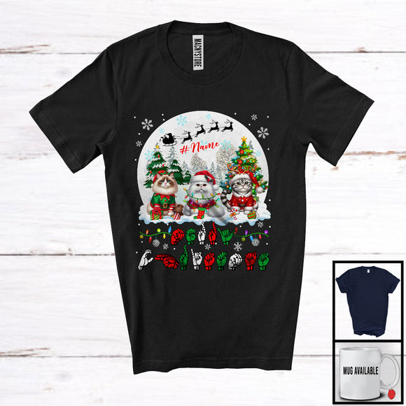 MacnyStore - Personalized Merry Christmas; Lovely Custom Name Cats; ASL Sign Language Moon T-Shirt