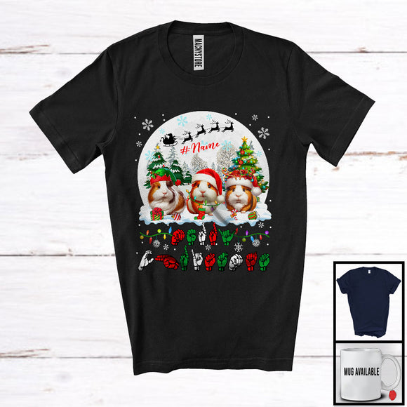 MacnyStore - Personalized Merry Christmas; Lovely Custom Name Guinea Pigs; ASL Sign Language Moon T-Shirt