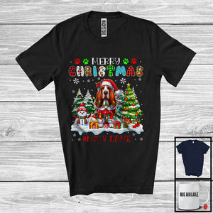 MacnyStore - Personalized Merry Christmas; Lovely Custom Name Santa Basset Hound; Plaid X-mas T-Shirt