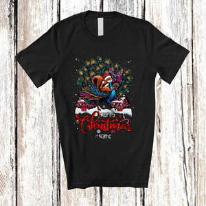 MacnyStore - Personalized Merry Christmas; Lovely Custom Name Santa Squirrel Riding Peacock Reindeer T-Shirt