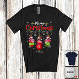 MacnyStore - Personalized Merry Christmas; Lovely Three Santa Flamingo In X-mas Socks; Custom Name Family T-Shirt