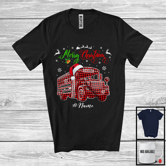 MacnyStore - Personalized Merry Christmas; Proud X-mas Plaid Custom Name School Bus Driver; Jobs Family T-Shirt