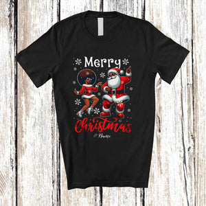 MacnyStore - Personalized Merry Christmas; Wonderful Black Afro Santa Men Woman Dancing; Custom Name Family T-Shirt