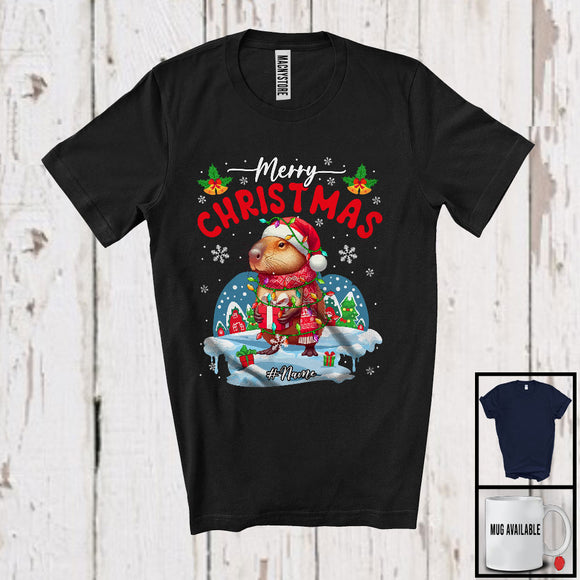 MacnyStore - Personalized Merry Christmas; Wonderful X-mas Custom Name Santa Capybara; Wild Animal T-Shirt