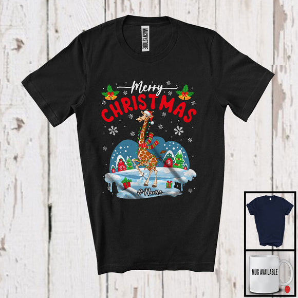 MacnyStore - Personalized Merry Christmas; Wonderful X-mas Custom Name Santa Giraffe; Wild Animal T-Shirt