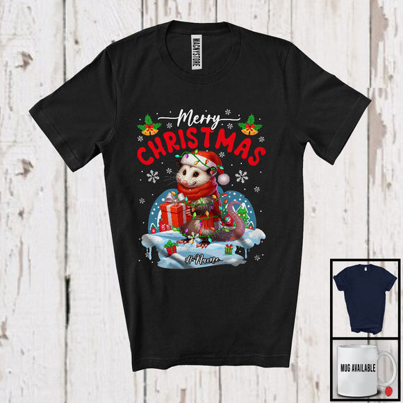 MacnyStore - Personalized Merry Christmas; Wonderful X-mas Custom Name Santa Opossum; Wild Animal T-Shirt