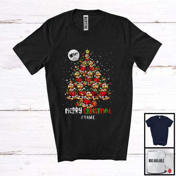 MacnyStore - Personalized Merry Christmas; Wonderful X-mas Tree Lights Santa Golden Retriever; Custom Name Family T-Shirt