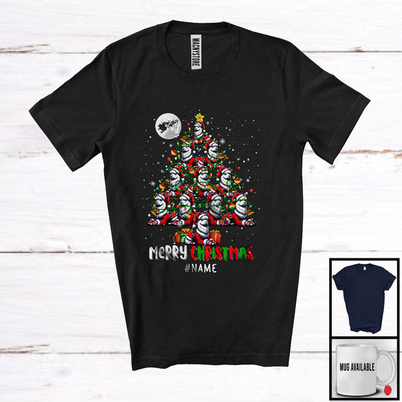 MacnyStore - Personalized Merry Christmas; Wonderful X-mas Tree Lights Santa Llama; Custom Name Family T-Shirt