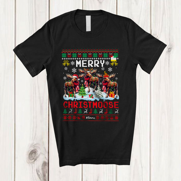 MacnyStore - Personalized Merry Christmoose; Amusing Christmas Sweater; Custom Name Three Moose T-Shirt