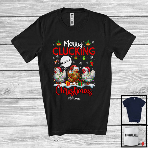 MacnyStore - Personalized Merry Clucking Christmas; Funny Chicken Custom Name Farmer Christmas Group T-Shirt