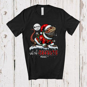 MacnyStore - Personalized Merry Crickets; Amazing Christmas Custom Name Bearded Dragon; Snowing Plaid T-Shirt