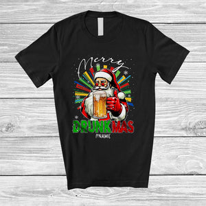 MacnyStore - Personalized Merry Drunkmas; Amusing Christmas Santa Drinking Beer; Custom Name Family T-Shirt