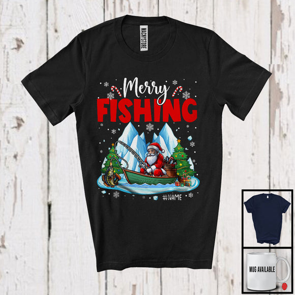 MacnyStore - Personalized Merry Fishing; Fantastic Christmas Custom Name Santa Go Fishing; Winter Outside T-Shirt