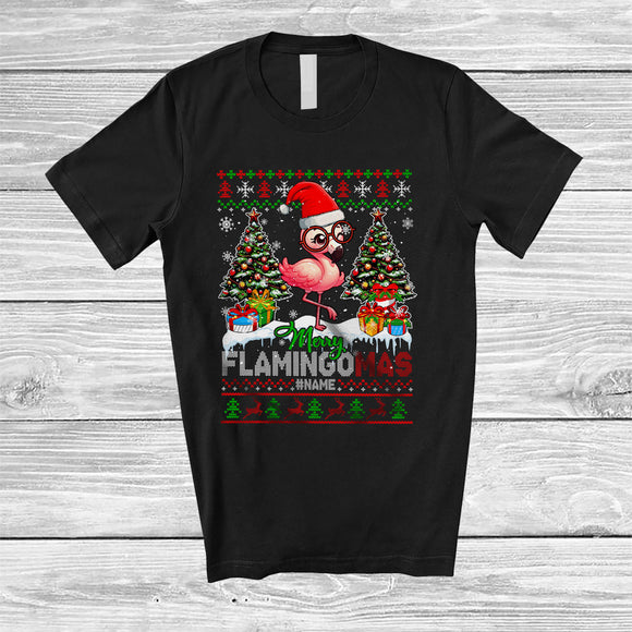 MacnyStore - Personalized Merry FlamingoMas; Adorable Christmas Tree Sweater Santa Bird; Custom Name Flamingo T-Shirt